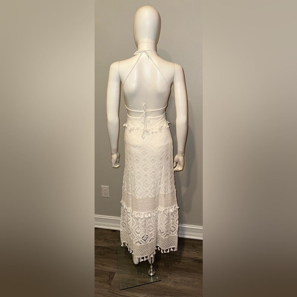 NIGHTCAP Free People *Lima* white crochet lace midi dress w tassels L - Picture 11 of 13